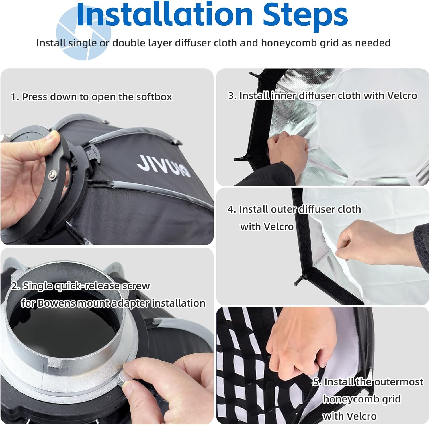 35.4"/90cm Octagonal Softbox, Quick Release Bowens Mount Softbox with Honeycomb Grid & Diffusers, Portable Deep Parabolic Light Modifier for Godox Aputure Amaran COB Video Light Studio Portrait