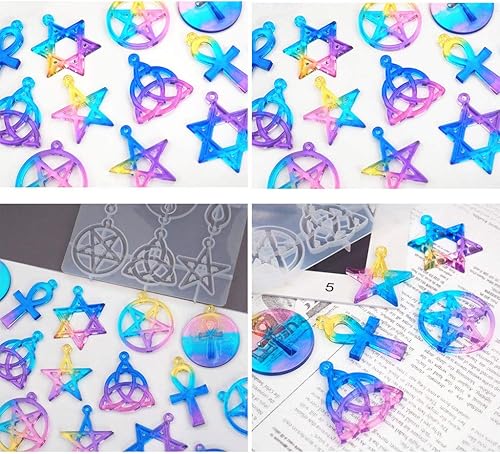 Miniatura 6 de Molde de resina con colgante de amuleto espiritual para bricolaje con forma de estrella y pentagramas