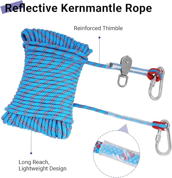 50FT Heavy Duty Dog Tie Out Cable with 10FT Leash Blue
