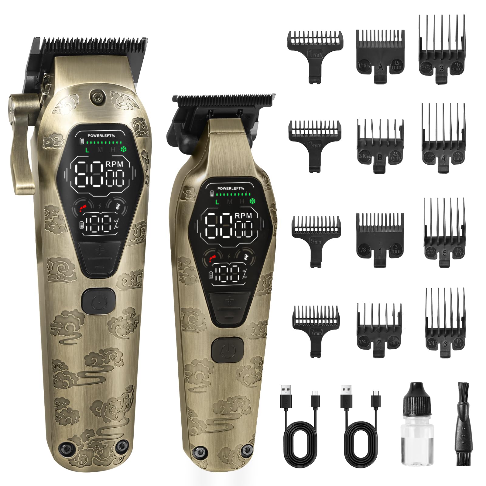 Alaoo Professional Hair Clippers, Cordless Hair Trimmer Kit, Mens Barber Clippers, USB Rechargeable Hair Cutting Kit with LCD