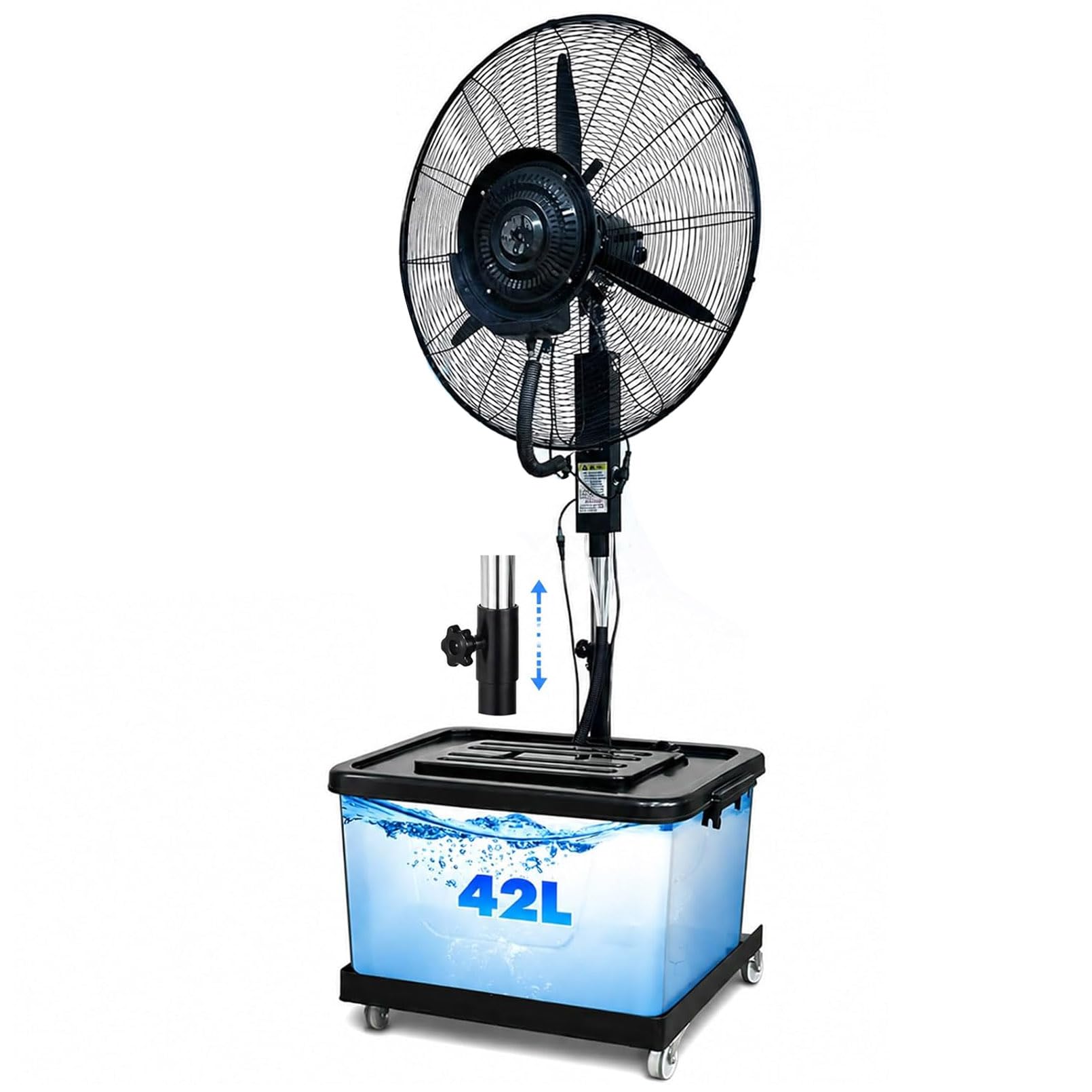 Ventilador Nebulizador Industrial de Pie con Ruedas | Depósito de 42L, 3 Velocidades y Oscilación 90° | Climatizador de Gran Alcance para Exteriores, Terraza, Patio y Garaje