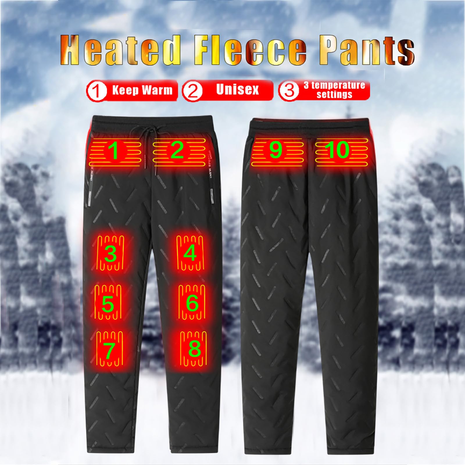 Generisch Pantalon thermique chauffant pour homme et femme avec poche zippée pratique