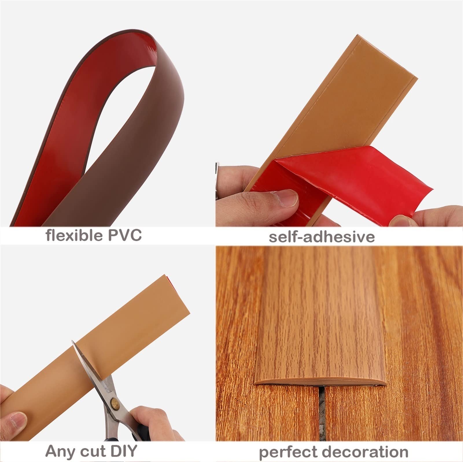 1m Perfil transición Autoadhesivo riel - Perfil de unión para Suelos - Perfil Suelo Laminado - Perfil Piso Plano - baldosas - parquet, Tira de Puerta de transición de PVC