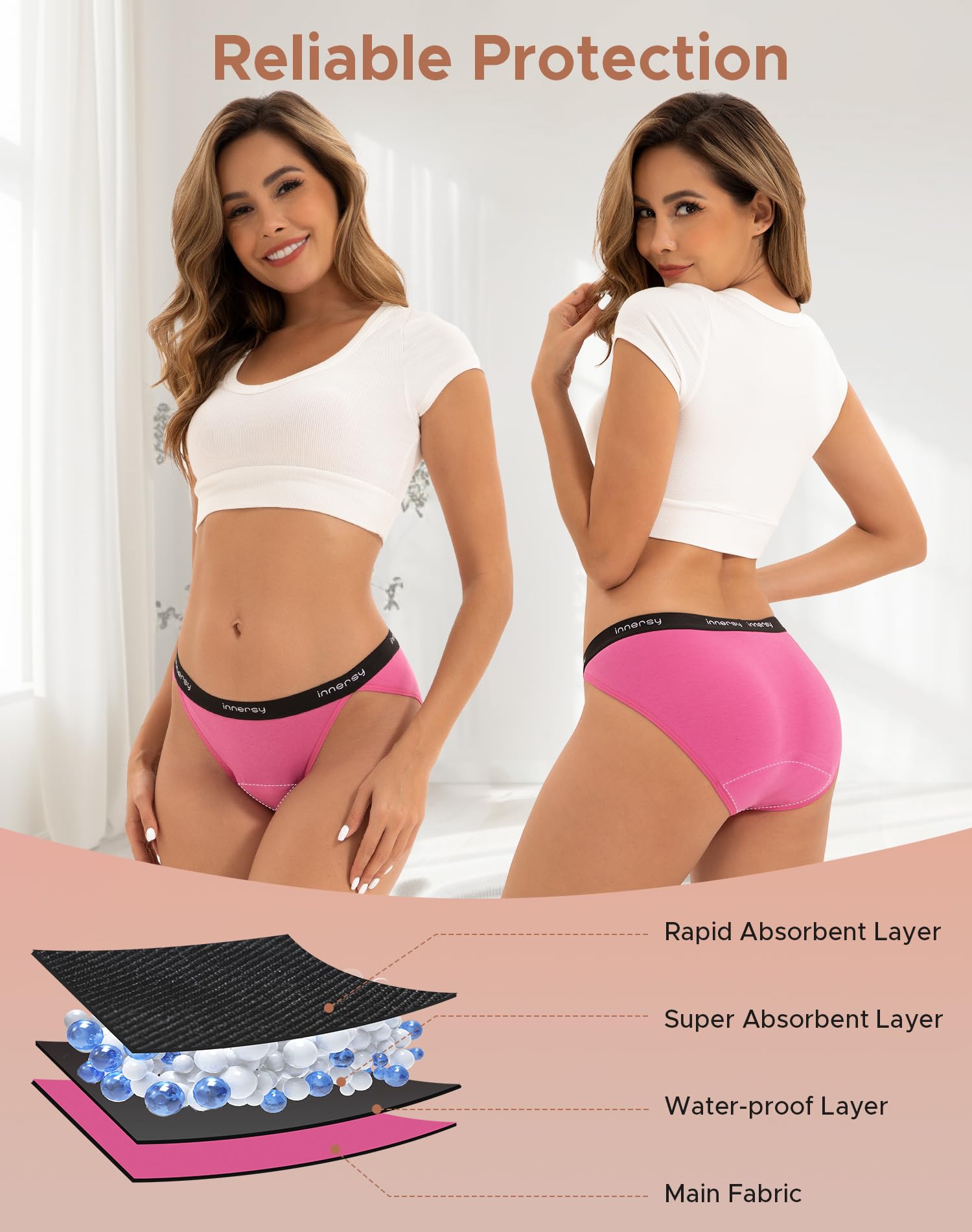 INNERSY Women's Bikini Period Underwear Cotton Menstrual Leakproof Panties 3-Pack: Sunset Forest XX-Large
