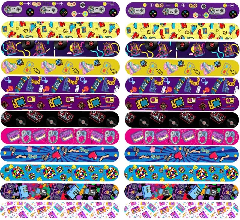48 PCS Retro Slap Bracelets 80s 90s Party Favors Decorations Slap Wristbands Snap Bands Snap Wristband for Adults - Image 3