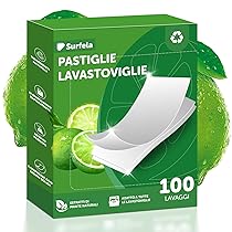Surfela Fogli per Lavastoviglie, 100 Lavaggi, Senza Plastica e Sostenibili, Pulizia Potente con Enzimi Proteasi contro Proteine e Grassi, Sostituto Ecologico delle Pastiglie per Lavastoviglie, Limone