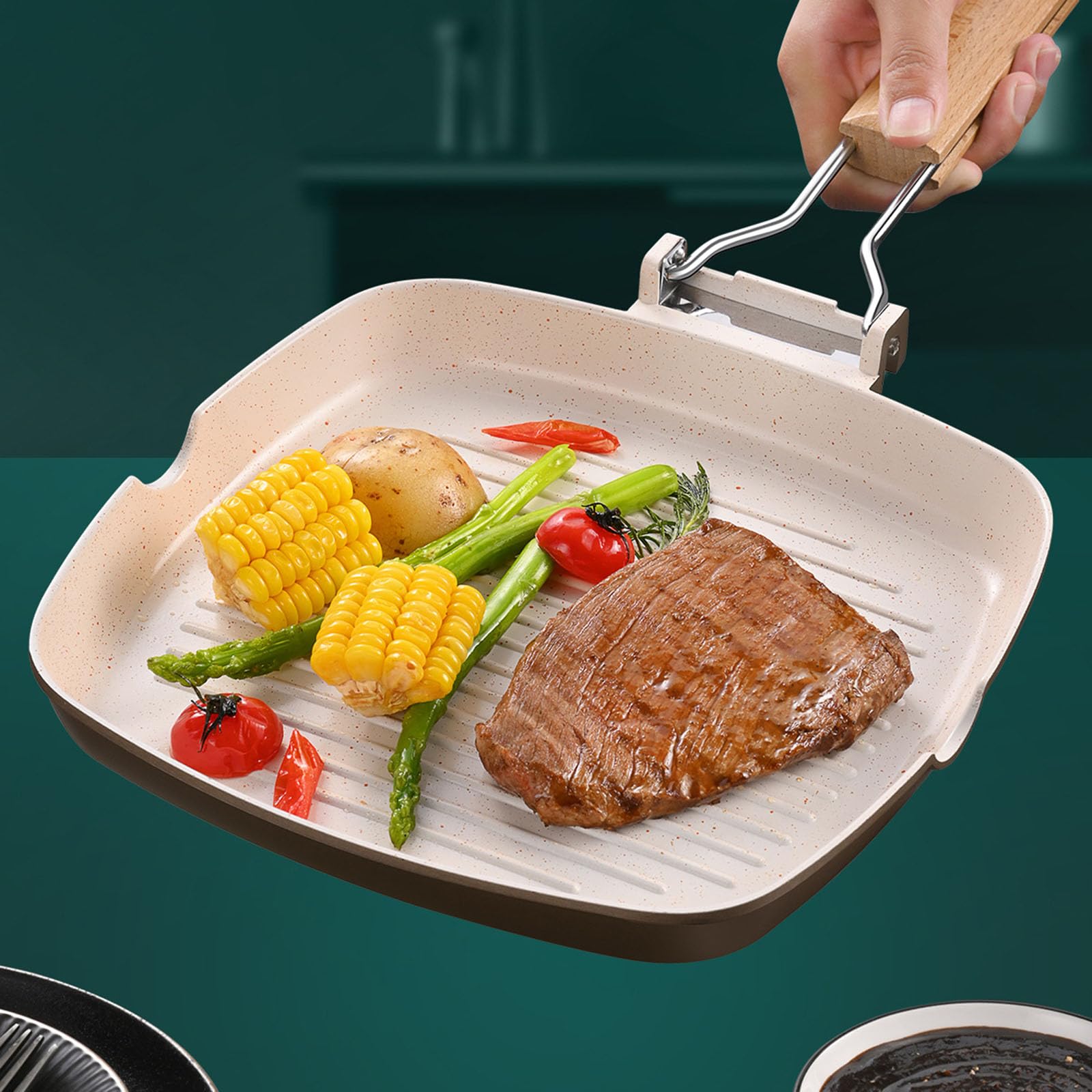 Padella antiaderente in lega alluminio con manico pieghevole, per campeggio e piccole cucine, con distribuzione uniforme del calore, padella pieghevole sottile