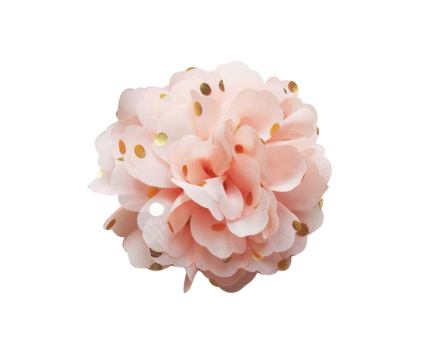 Prettyboutique Girls Peach Women Chiffon Gold Polka Dots Flower Hair Clip Bobble Brooch Pin (3.5Cm Safety Pin, )