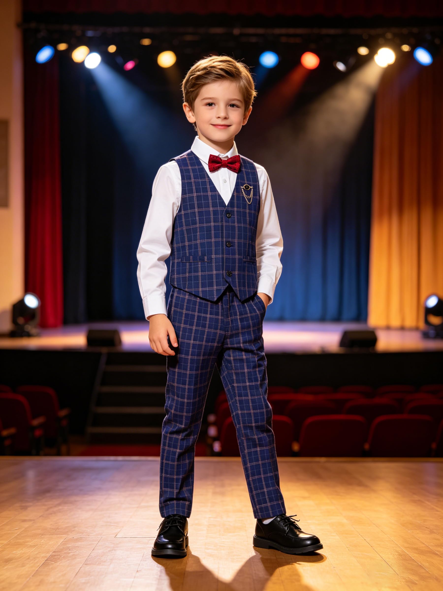 LOLANTA - Conjunto de Chaleco y pantalón para niño, Vestido a Cuadros con Camisa - Smoking Formal - Traje de Portador de Anillos de Boda, Azul, 10 años, Azul, 10 años