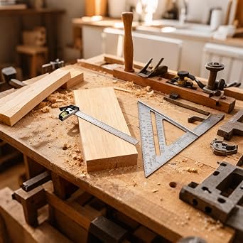 Combination Square Set 12 inch 7 inch,Trend Angle Finder,Bevel Gauge,Woodworking Triangle Speed Square for Carpenters Engineers Roofers Builders Joiners (Silver)