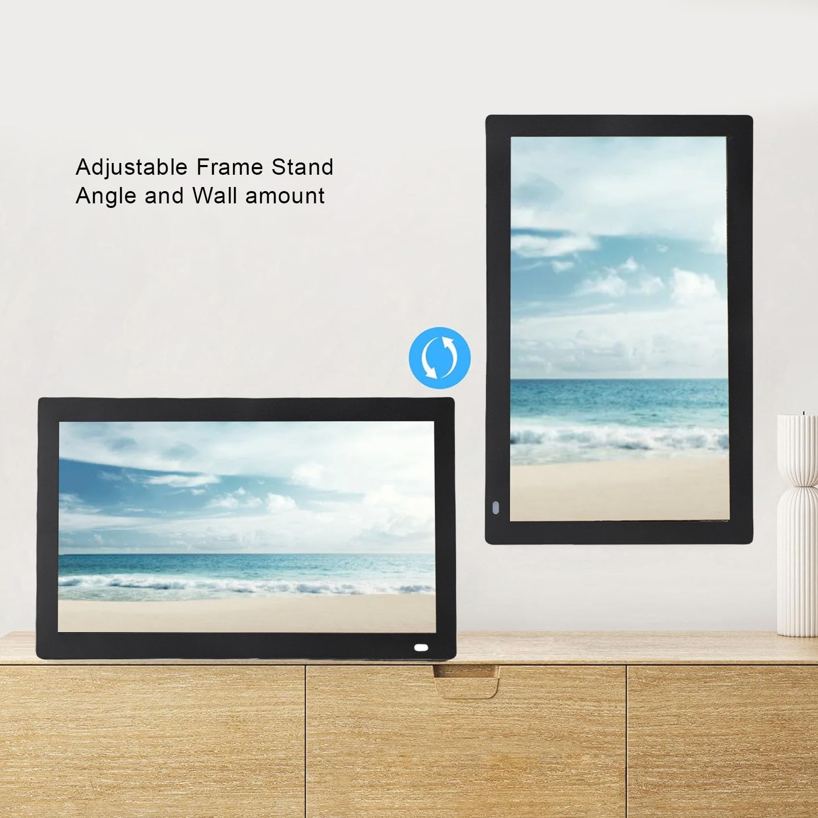 Bewinner Cadre Photo Numérique 14 Pouces, Cadre Photo Numérique WiFi avec 32 Go de Stockage, écran LED FHD 1366 X 768, Table et Montage Mural, Partagez Instantanément des Photos ou des (Prise UE)