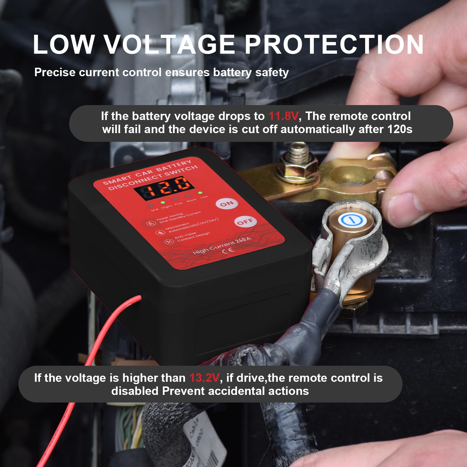 Disjoncteur de Batterie Télécommandé Sans Fil, Coupe Circuit Batterie 12V, 240 A Interrupteur D'arrêt Automatique avec Affichage LED pour Voiture Camping Car ATV Camion Bateau