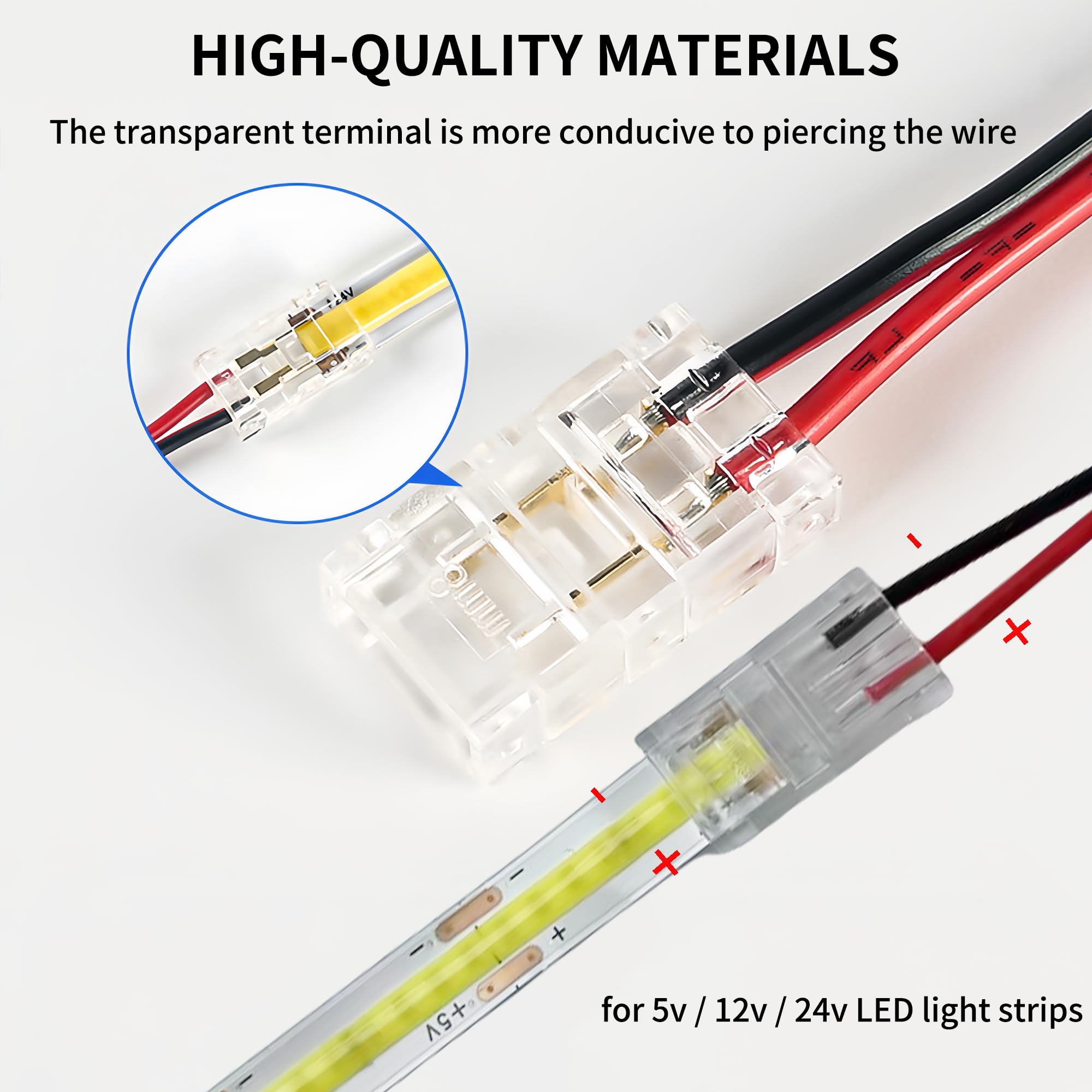 Clearhill 2Pin Transparent Solderless LED Light Strip Connectors,20Packs-8mm Wide Gapless Quick Adapter for Waterproof/Non-Waterproof Single Color LED Strips,No Soldering Required - Image 3
