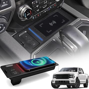 Wireless Charger for Ford F-150 2015-2023, Automotive Center Console Organizer Wireless Charging Pad for Ford F150 Interior Accessories Doesnt fit F-250/F-350