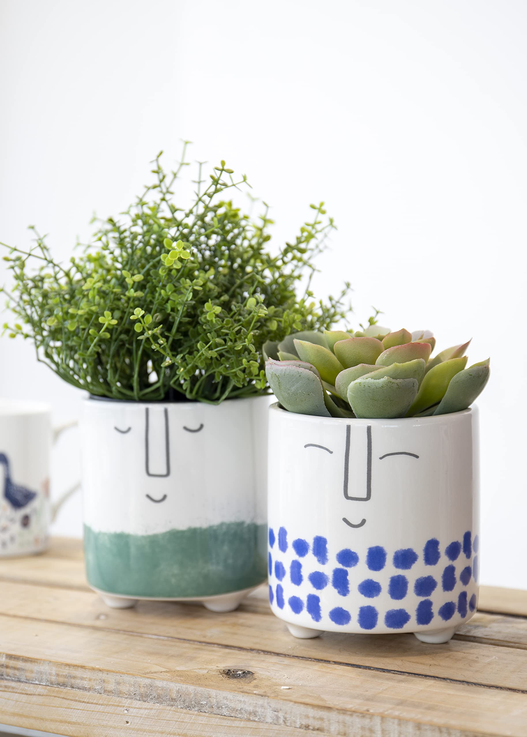 KitchenCraft Smiley Planter - Blue Ceramic Pot for Indoor Plants -6 KitchenCraft Smiley Planter - Blue Ceramic Pot for Indoor Plants -6