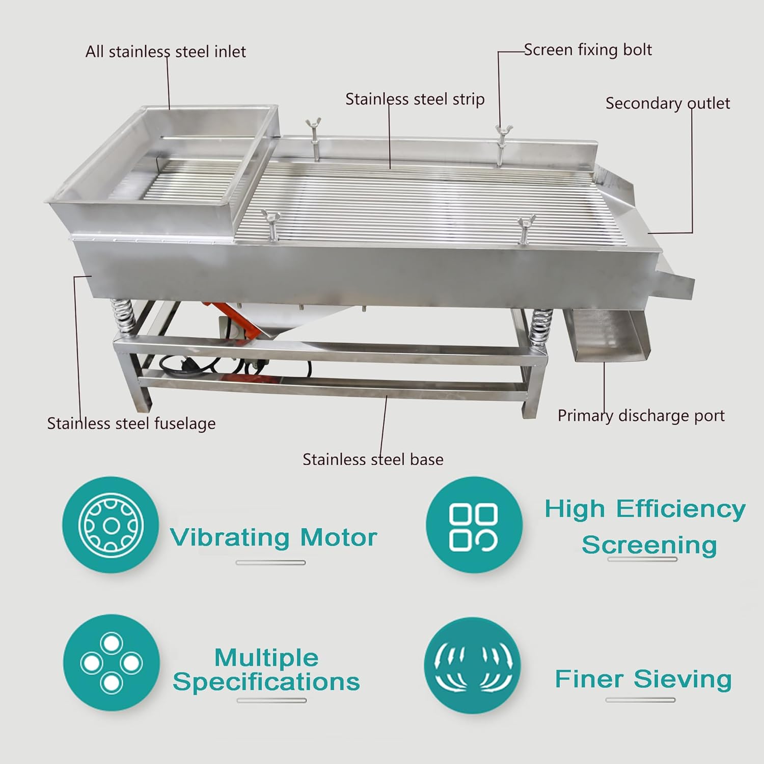 Linear Vibrating Screen Straight Vibrating Sieve Sifter Electric Linear Vibrating Sieve Shaker JG40-95 Stainless Steel 6mm Long Strip Sieve Screen Single Layer with 2 Motor 110V