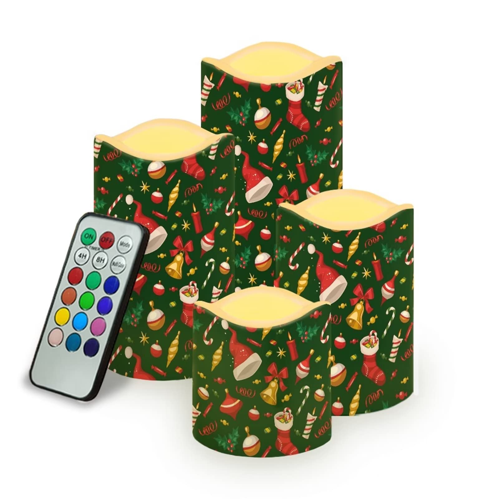 DISNIMO Candele natalizie a LED senza fiamma, candele verdi con telecomando e timer, candele tremolanti pilastri di cera a pile per centrotavola, feste, regali, decorazioni per la casa