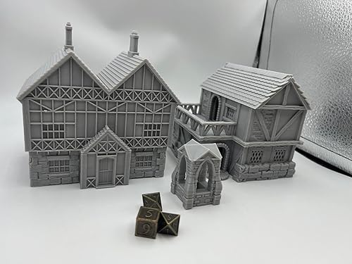 Miniatura 4 de HAUTICO Little Town Houses Scene, Arquitectura Terreno Paisaje para miniaturas de 0.984-1.181 in Wargame, impresión 3D y pintable (edición clásica)