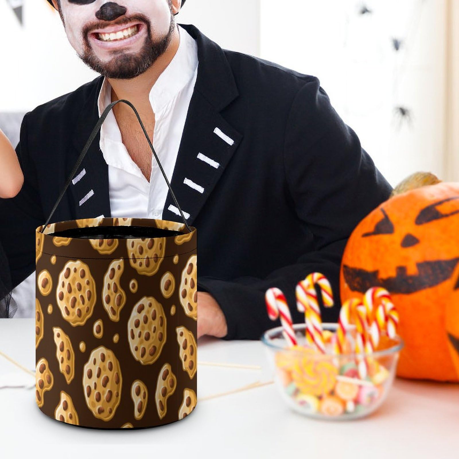 Food of Cookie Pattern Candy Tote Sugar Fruit Basket Gourmet Snack Food Box Trick Or Treat Halloween Bucket para niños adolescentes