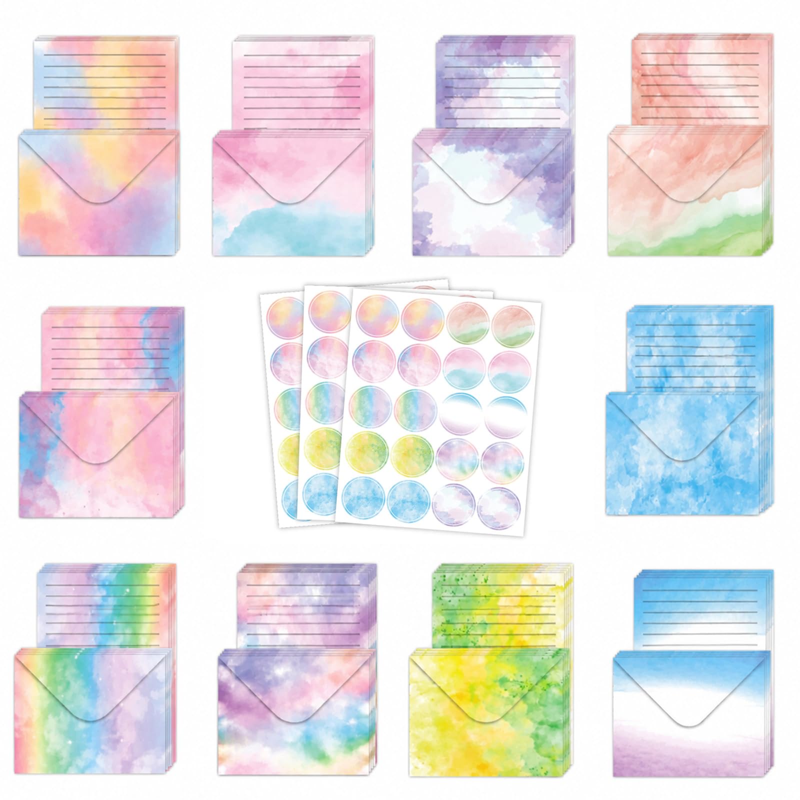 160-Piece Watercolour Writing Paper and Envelopes,Includes 50 Lined Letter Papers, 50 Envelopes & 60 Seal Stickers – for Valentine’s Day, Birthday Invitations & Office Notes