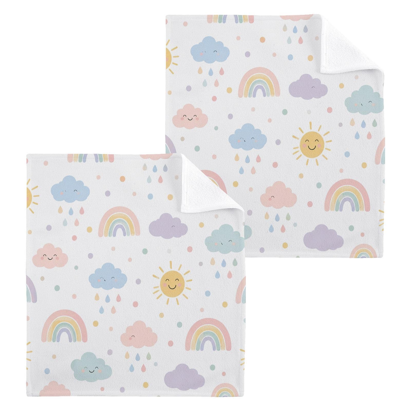 BOESI Pastel Rainbow 12x12in Cotton Washcloth,Soft Absorbent Face Towel