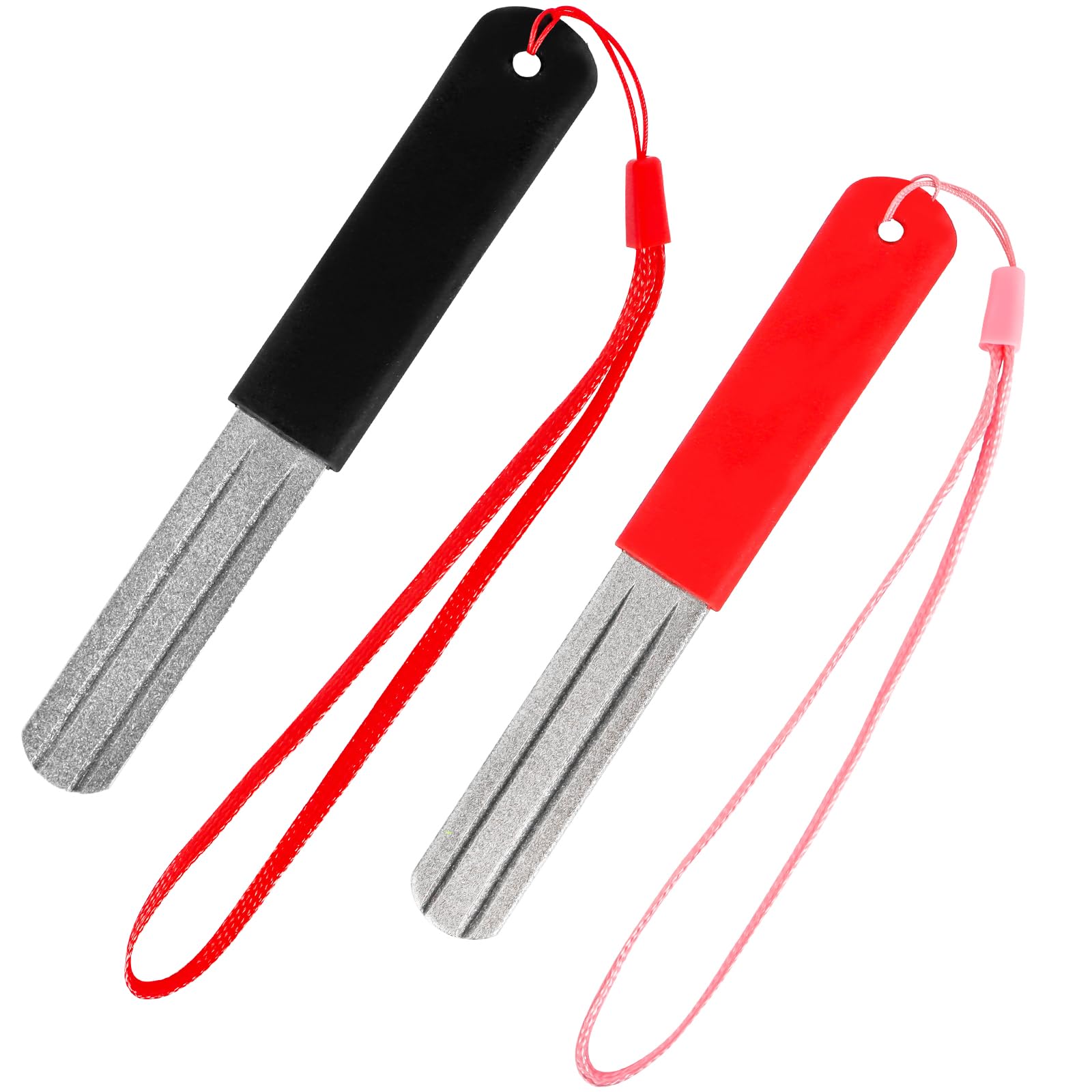 V-Groove Dart Sharpener, 2Pcs Precision Double Sided Diamond Grinding File, Portable Hook Sharpener With Handle, Compact Slim Design, Rapid Sharpening Tool for Reduced Bounce Outs(Red & Black)