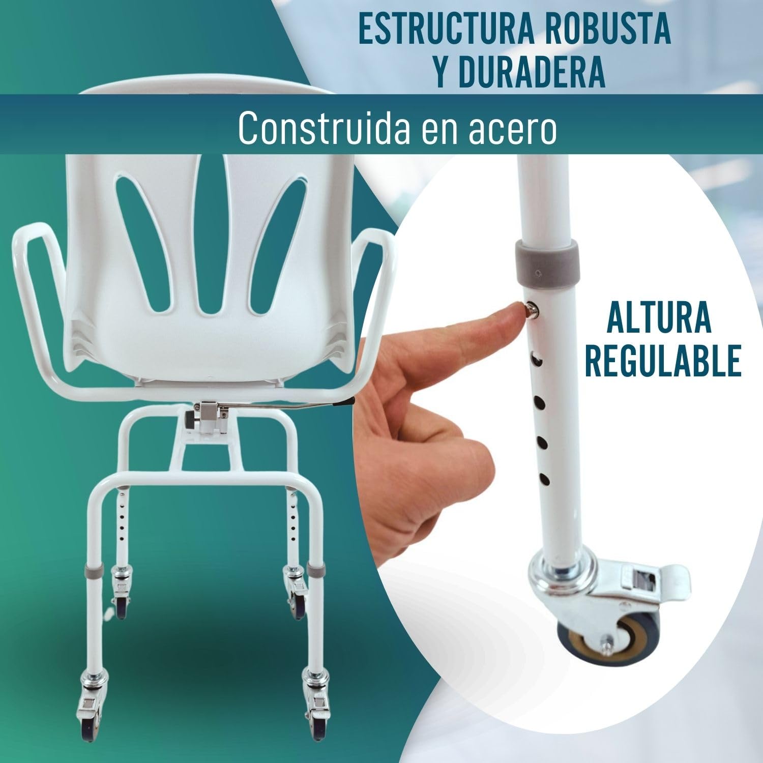 OrtoPrime Silla Ducha Personas Mayores Asiento Giratorio 360º Silla Ducha Mayores Silla Baño Ancianos Ducha - Silla Ducha con Ruedas y Frenos - Silla Ortopédica Silla de Ducha para Personas Mayores