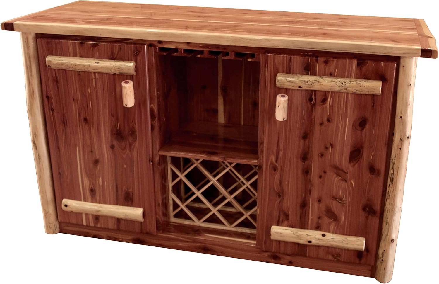 Furniture Barn USA- Rustic 6' Freestanding Bar with Wine Storage-Live Edge-Red Cedar Log