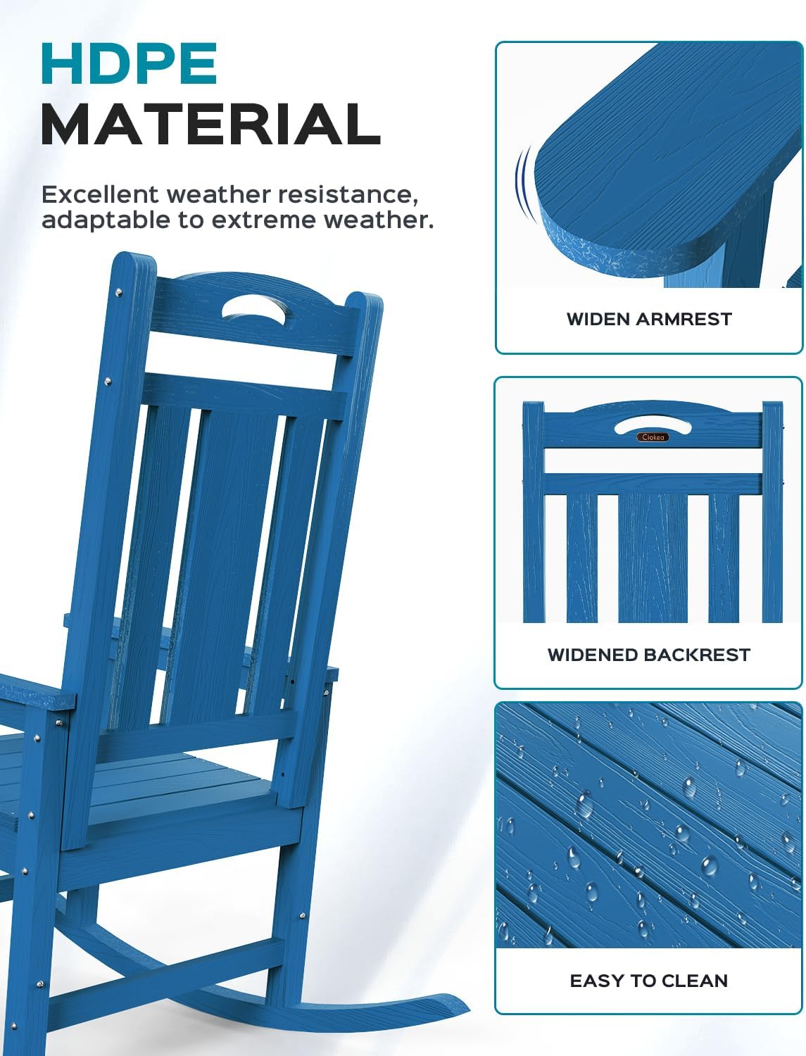 Ciokea Outdoor Rocking Chair, Navy Blue HDPE Rocking Chairs for Outside, All-Weather Comfortable Patio Rockers for Front Porch Deck Balcony