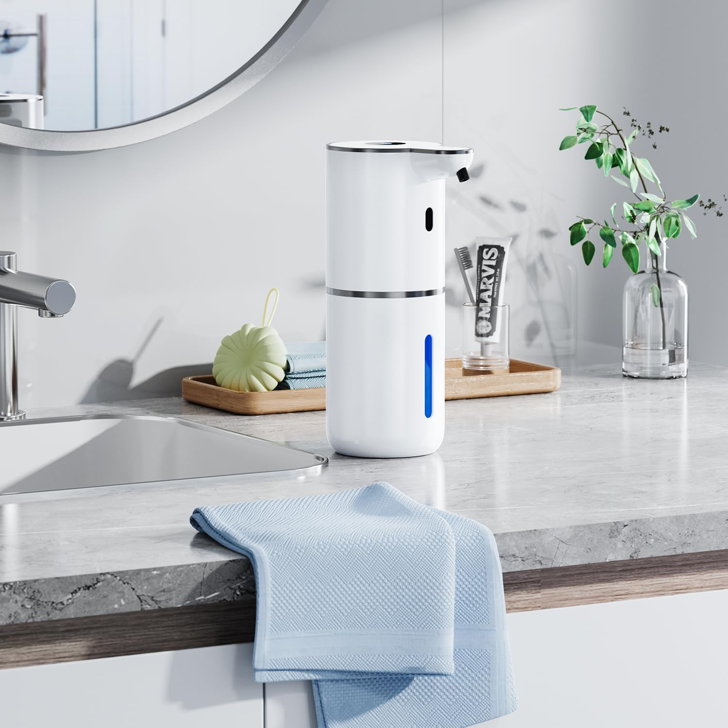 Fachixy Dispensador de jabón automático con Pantalla Digital, sin Contacto, Montaje en Pared, dispensador de jabón de baño, Recargable, 380 ml, IPX5 Impermeable para baño, Cocina
