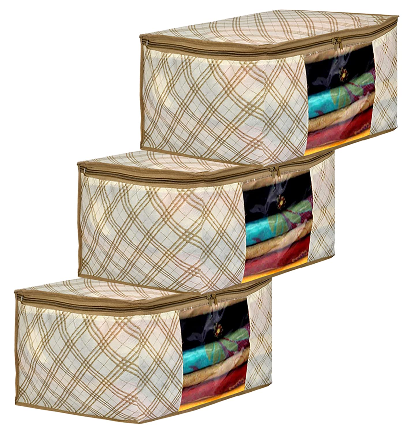 Kuber Industries Saree Covers With Zip|Saree Covers For Storage|Saree Packing Covers For Wedding|Pack of 3 (Beige) (B09JWKHVMF) Amazon Price History, Amazon Price Tracker