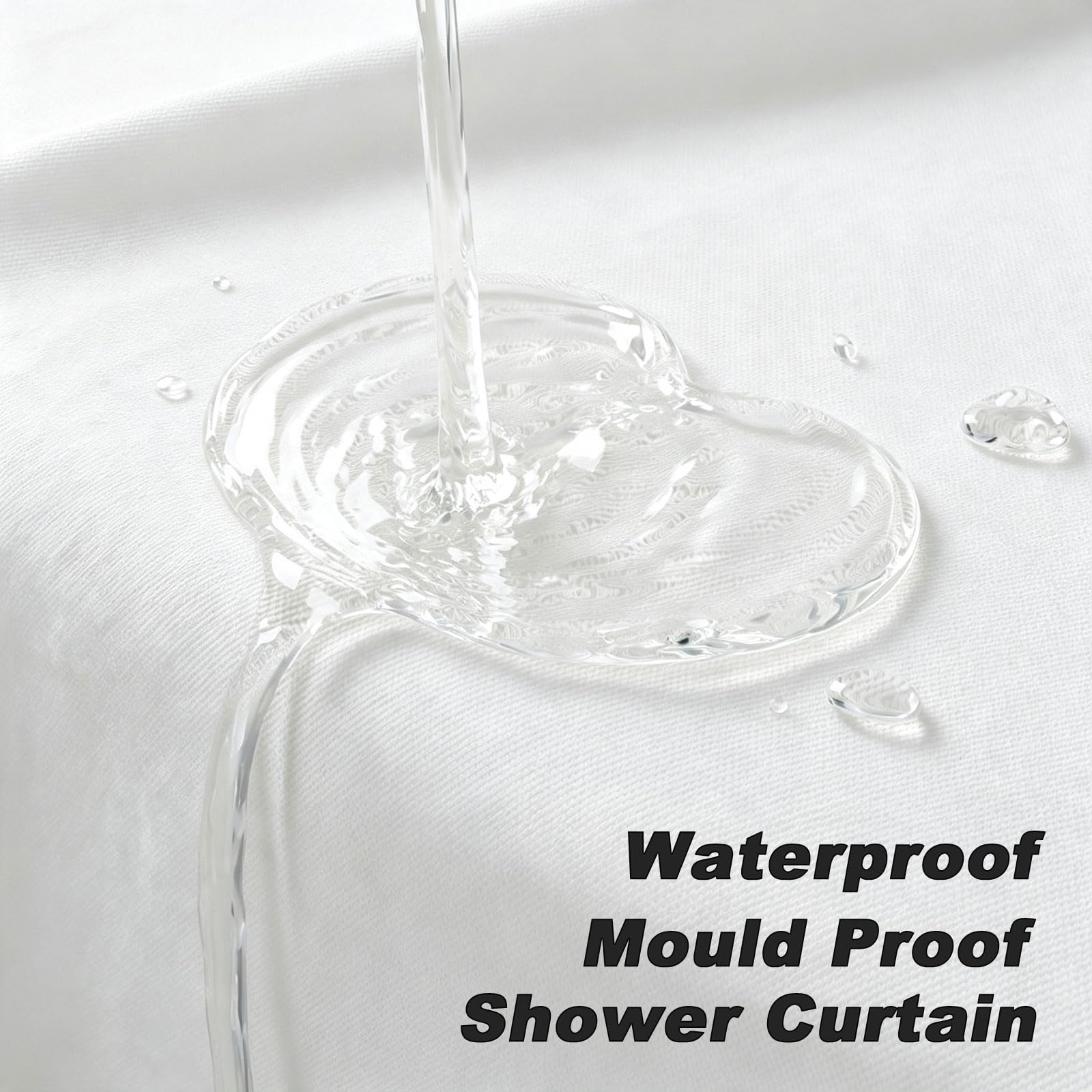 Rideau Douche 120 x 210 cm Imperméable Anti-Moisissures Polyester Rideaux de Douche Modern avec Œillets et Crochets pour Baignoire, Salle de Bain, Blanc