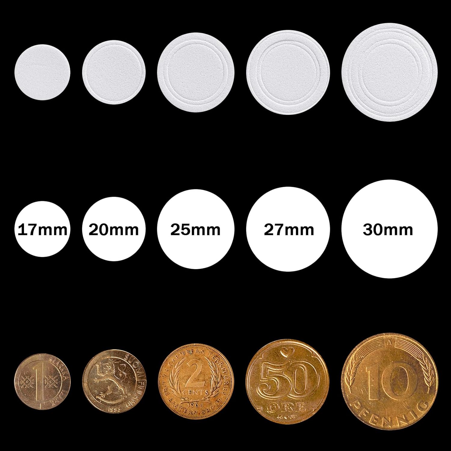 500 Pcs Coin Capsules Holder, 5 Sizes (17/20/25/27/30mm) Organizer Box with Foam Gasket, Clear Plastic Storage Case for Coin Collection Supplies