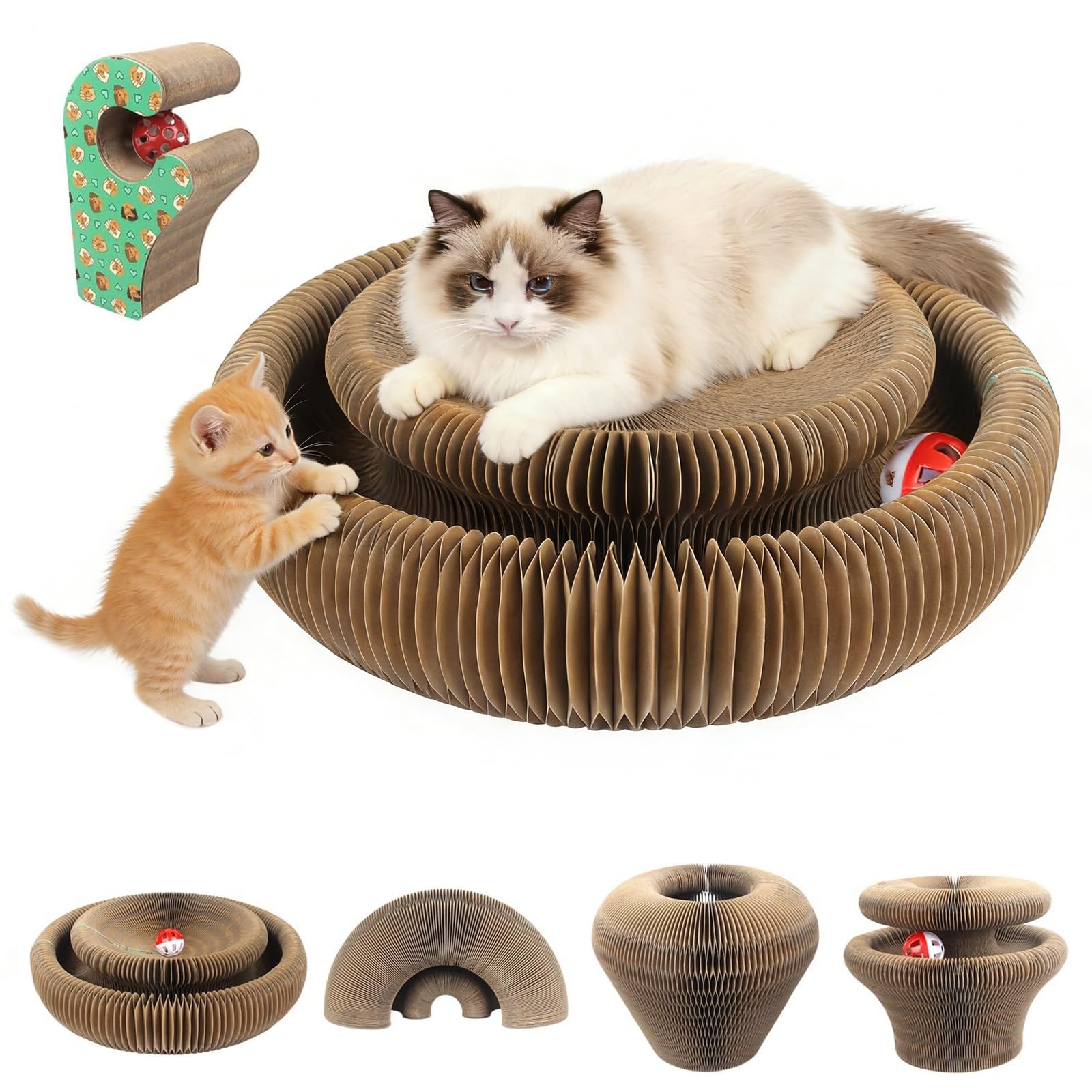 EXTFANS Tiragraffi per Gatti Interattiva con Palla Giocattolo, Cuccia per Gatti Rotondo Pieghevole, Tiragraffi per Gatti per la Casa per Animali Domestici