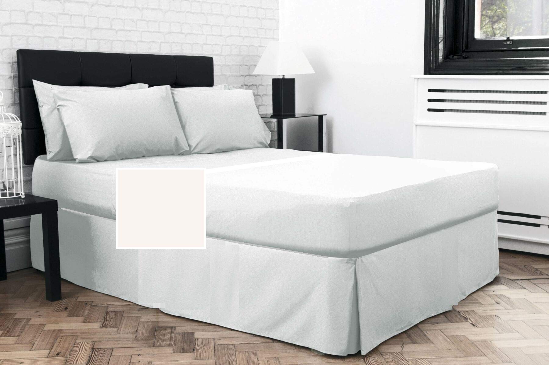 EMPEROR SIZE PLEATED FITTED VALANCE Sheet 7' x 7' (84" x 84") OVER MATTRESS (Cream, 17" Depth)