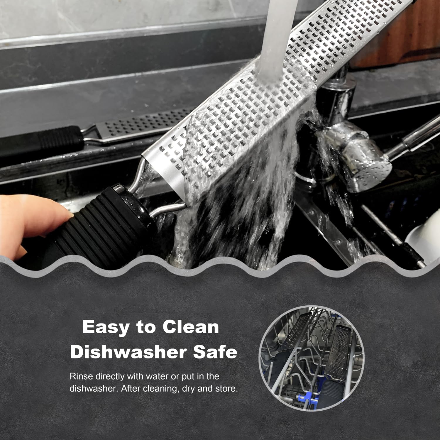 Grattugia Limone Scorza [Originale] - Grattugia Agrumi per Parmigiano, Zenzero, Noce Moscata e Cioccolato | Manico Antiscivolo in Silicone con Lame Affilate in Acciaio Inossidabile | Nero