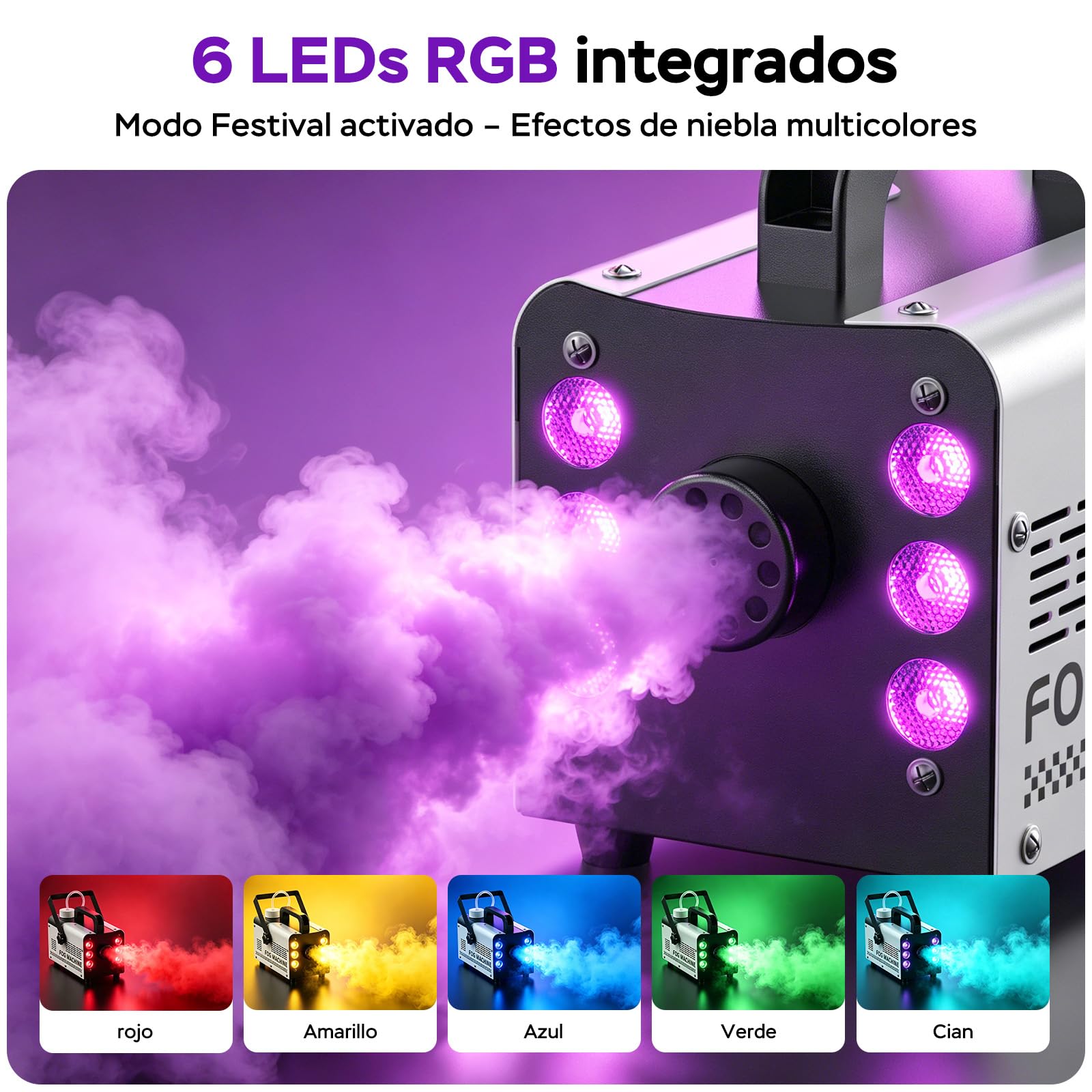 Máquina de Humo, Mini Niebla Máquina, 6 LEDs RGB Máquina de Niebla con Mando a Distancia Inalámbrico Automático, Portátil, para Halloween Fiestas Bodas DJ Escenario