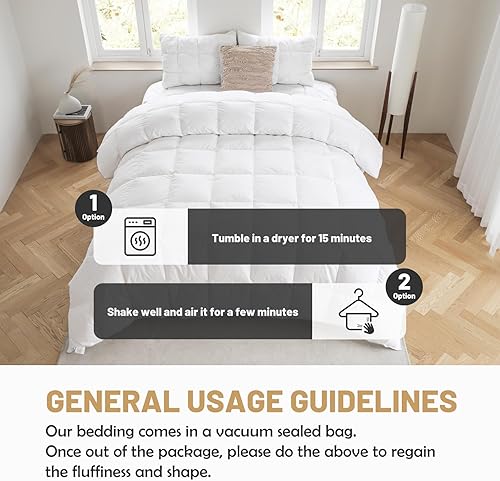 Miniatura 9 de Syalife Edredón de plumas tamaño Queen, relleno de edredón para todas las estaciones con relleno esponjoso de 46 onzas, lujosos edredones de ropa de