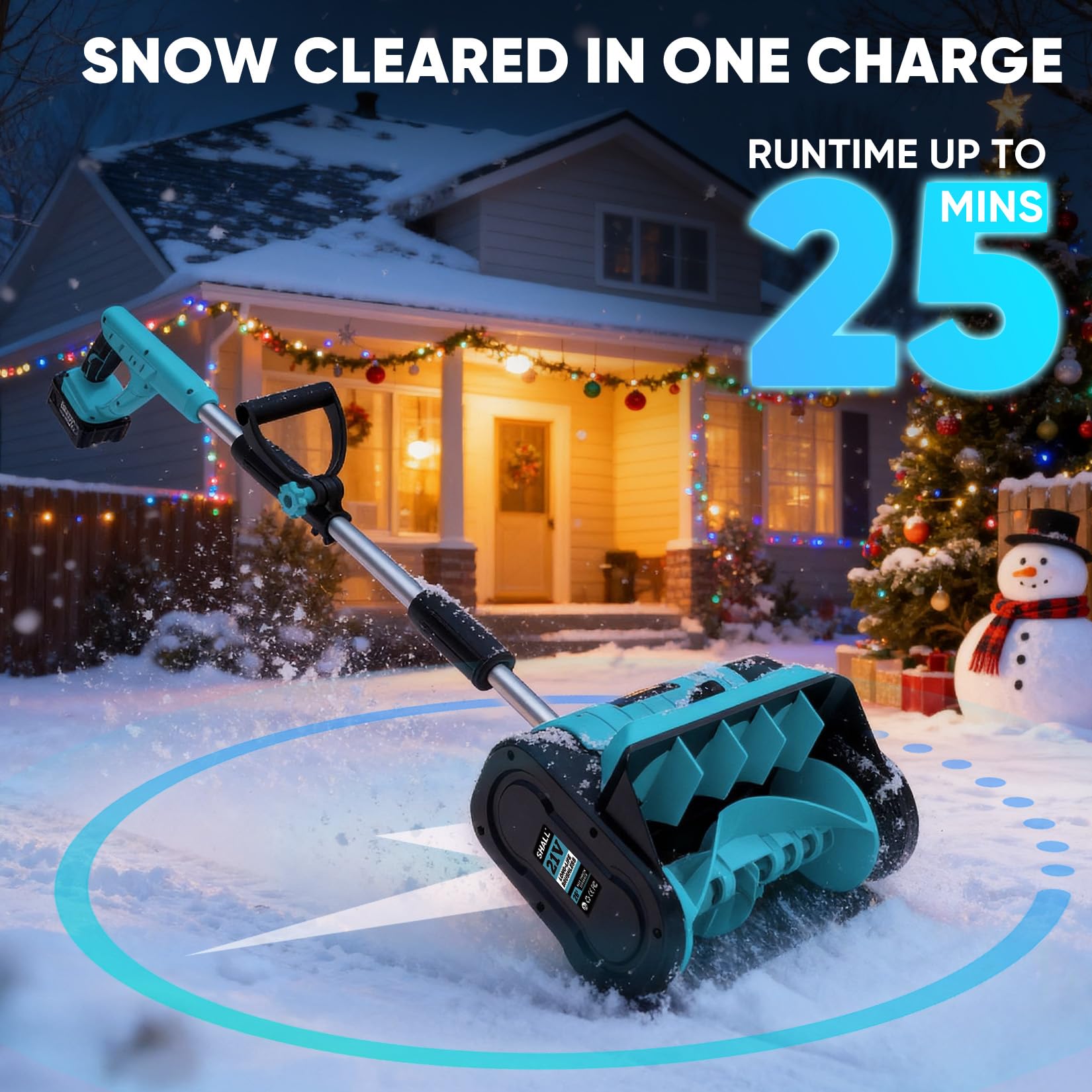 SHALL Pelle à Neige sans Fil 21 V (sans balais), souffleuse à Neige sans Fil de 30 cm (12 Pouces), avec déflecteur et Couvercle Anti-poussière, portée de 8 m pour allée, escaliers