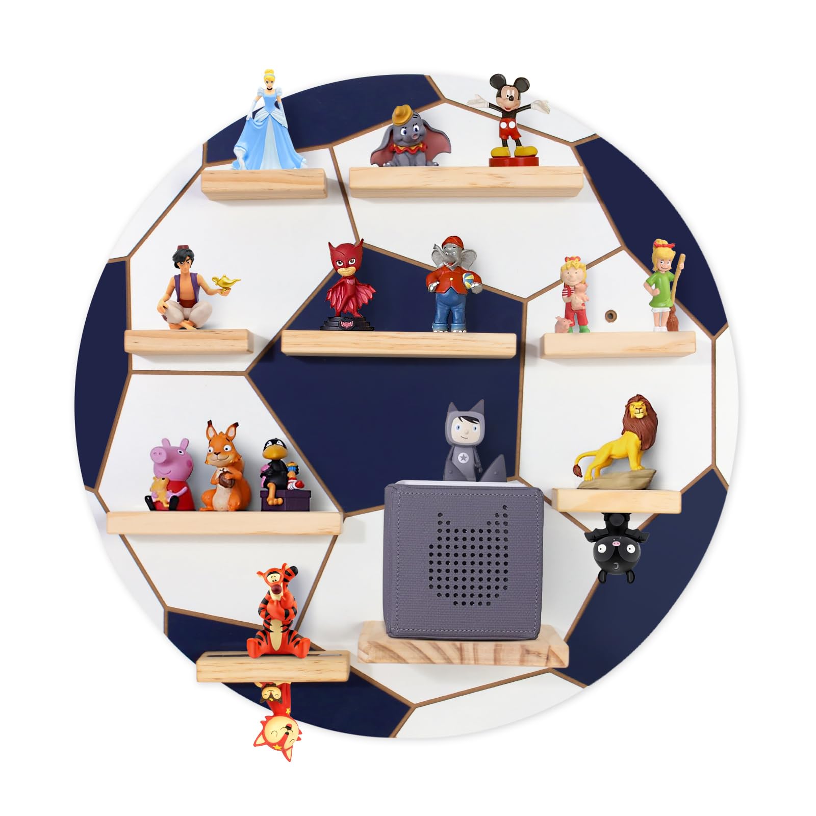 Todeco Étagère Magnétique Murale pour Tonie Box et Tonies, Football | Jusqu'à 20–25 Tonies, Bois Robuste, Compatible avec Tonie Box et Station de Charge, pour Chambres d'enfants