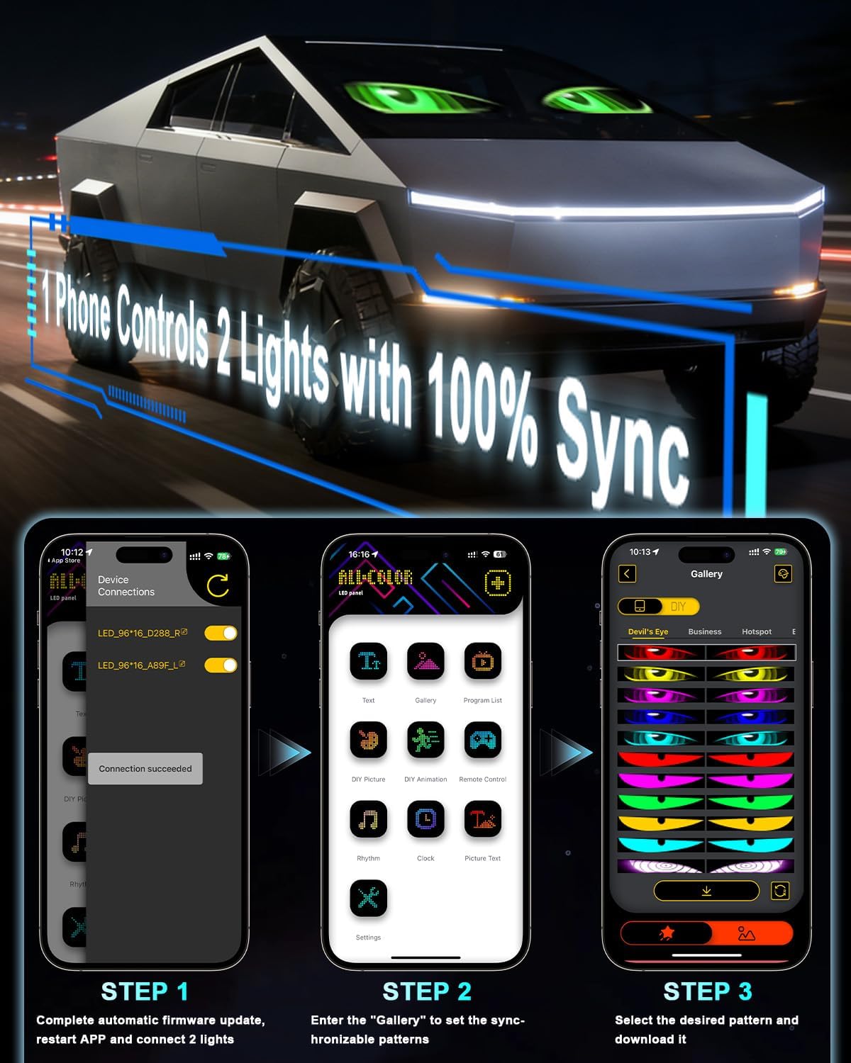 MIMIRGB Devil Eyes Light for Windshield Cars/Trucks/SUVs Programmable LED Eyes [Upgraded Chip Two Screens 100% Synchronized] 23"x5" with APP & Remote Control 5V USB Powered (1 Pcs)