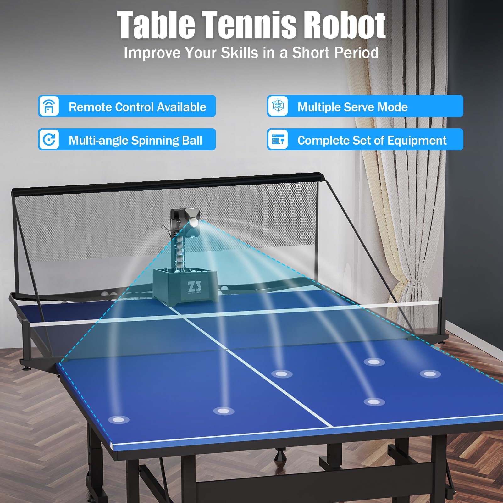 Tischtennisroboter Ping Pong Ballmaschine Automatische Tischtennis Ballmaschine mit Netz Ping Pong Roboter Tischtennis Trainer für Training und Übung mit Fernbedienung