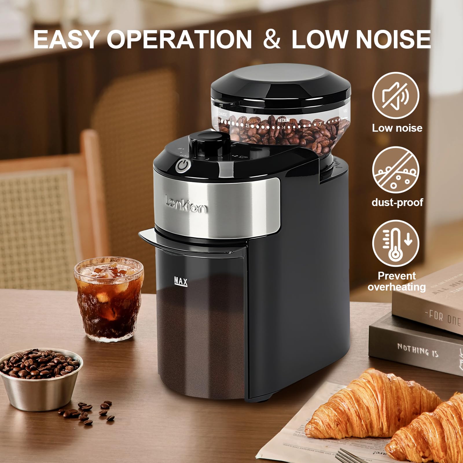 Lonkion Burr Coffee Grinder - 28 Grind Settings -3