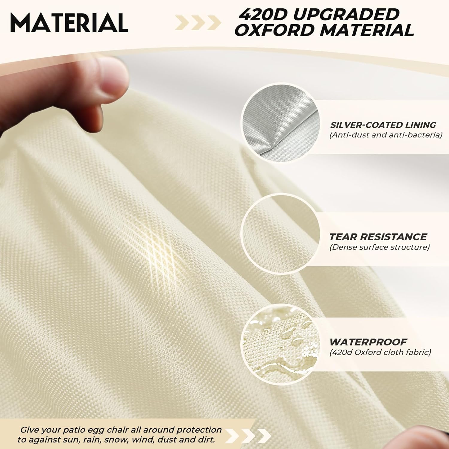 Double Egg Chair Cover Waterproof 420D Oxford Hanging Outdoor Furniture Covers for Patio Wicker Egg Swing Cocoon Chair, 91x80 Inches,Beige