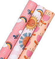 Vista 1 de RUSPEPA Rollos de papel de regalo de estraza – Mini rollo – para cumpleaños, baby shower, vacaciones – 17 pulgadas x 10 pies por rollo, total de 3