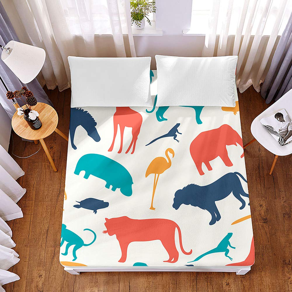 Drap housse microfibre 160x200x30 cm à motif animaux multicolores Chickw1