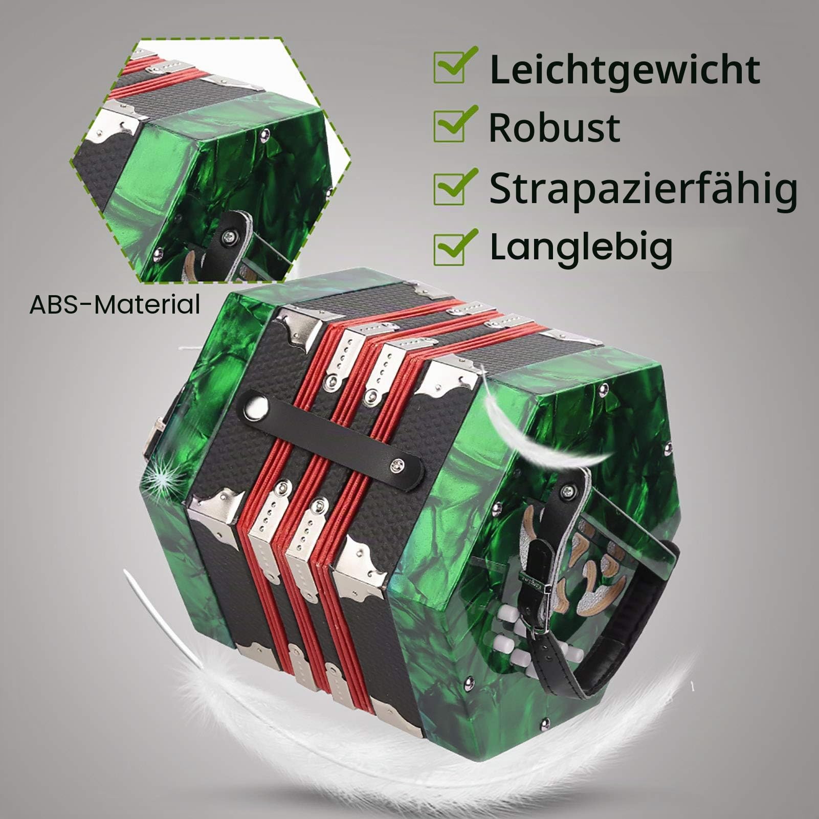 Bequem, Konzertina für Anfänger zu tragen Übung für Musikspieler(Green)