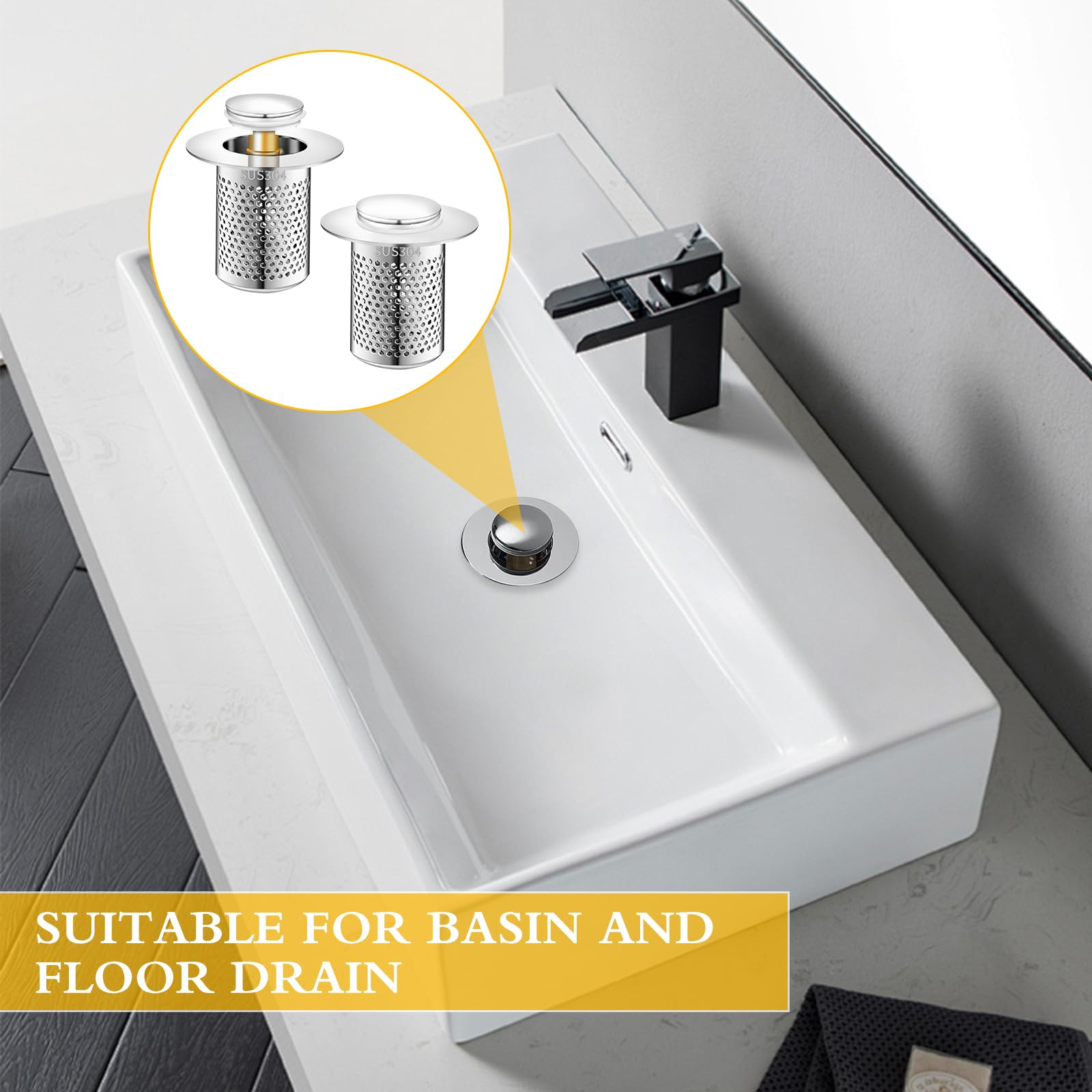 2 Pcs Bonde Lavabo Avec Filtre Amovible, 34-40mm Filtre De Drainage De Sol En Acier Inoxydable Filtre De Vidange Evier Pop Up Pour Bain Lavabo 98438880