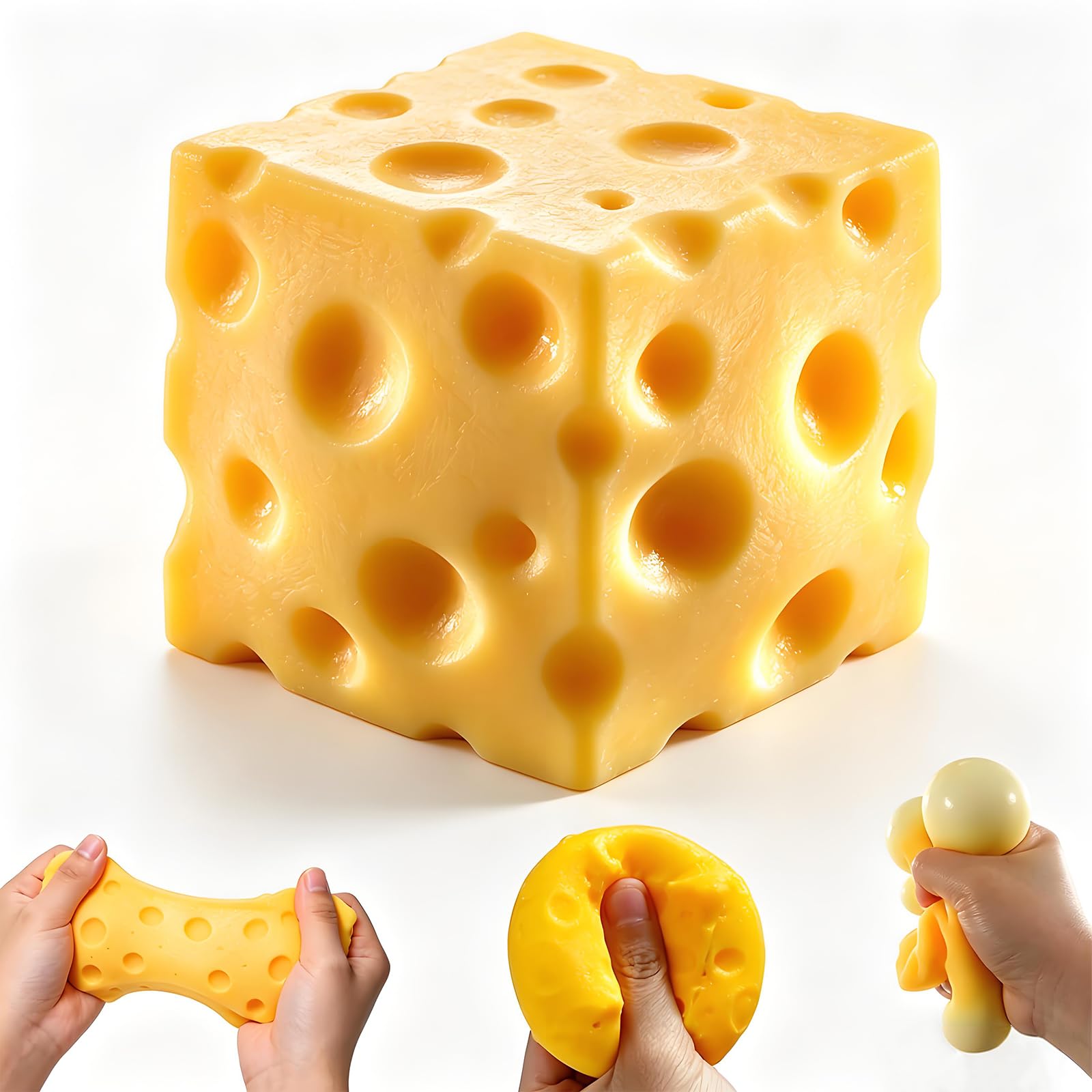 Cheese Squishy Stress Relief Toy,Soft Slow Rising Sensory Food Fidget Toy,Cute Squeeze Stress Balls for Adults,Anxiety Relief Calming Fidget for Office Home Travel