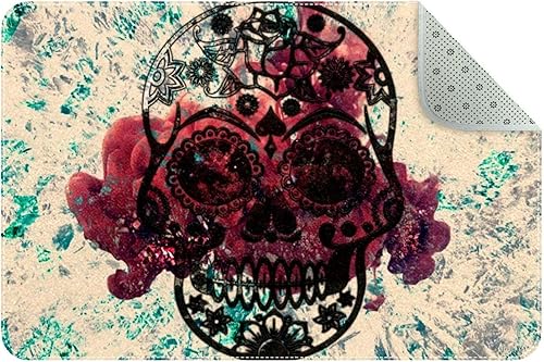 Alfombra de baño de calavera roja fresca con parte trasera antideslizante hojas absorbentes de agua alfombra de baño pequeña de microfibra para baño